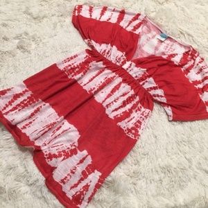 B SPLIT Tye Dye Striped V Neck Empire Stretch Top